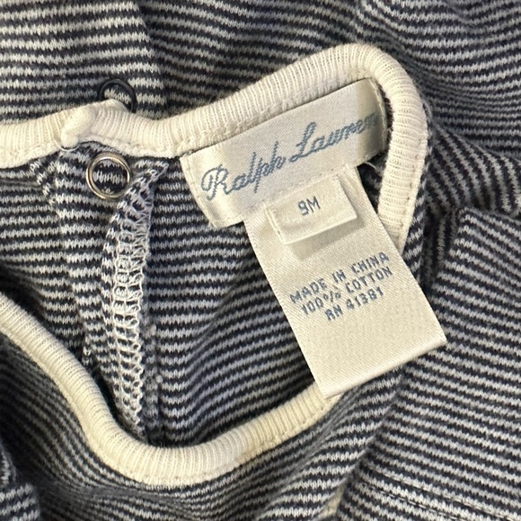 Ralph Lauren Baby Boy Striped Romper Navy White Short Sleeve 9M - Picture 3 of 4